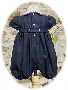 Baby boy's tartan romper suit back view