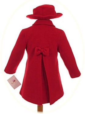 Girl's coat, dress and hat back view