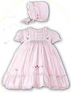 Smocked baby dress and bonnet from Sarah Louise