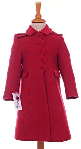 Girl's 100% wool coat in red with hood