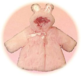 Baby's fur coat with bunny ears.