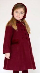 Little girl's wool coat and bonnet in burgundy